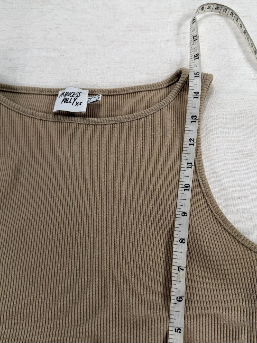 Princess Polly Beige Solid Ribbed Knit Round Neck Sleeveless Tank Top 6 - Picture 4 of 5